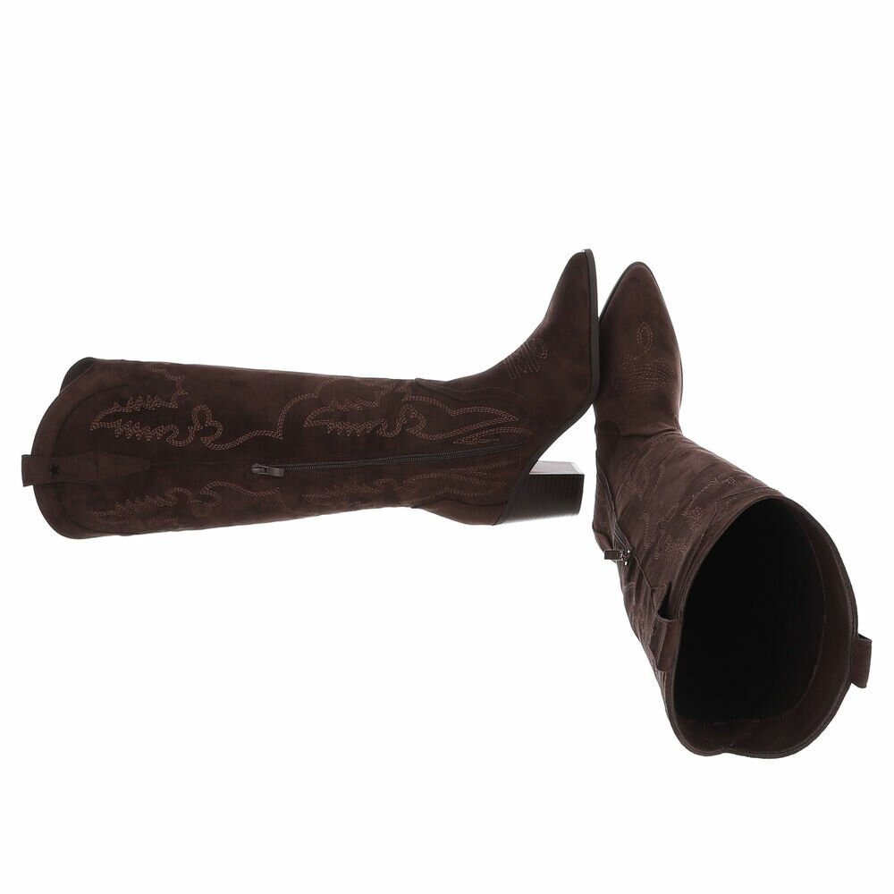 Stilingi rudi zomšiniai kaubojiško stiliaus ilgaauliai