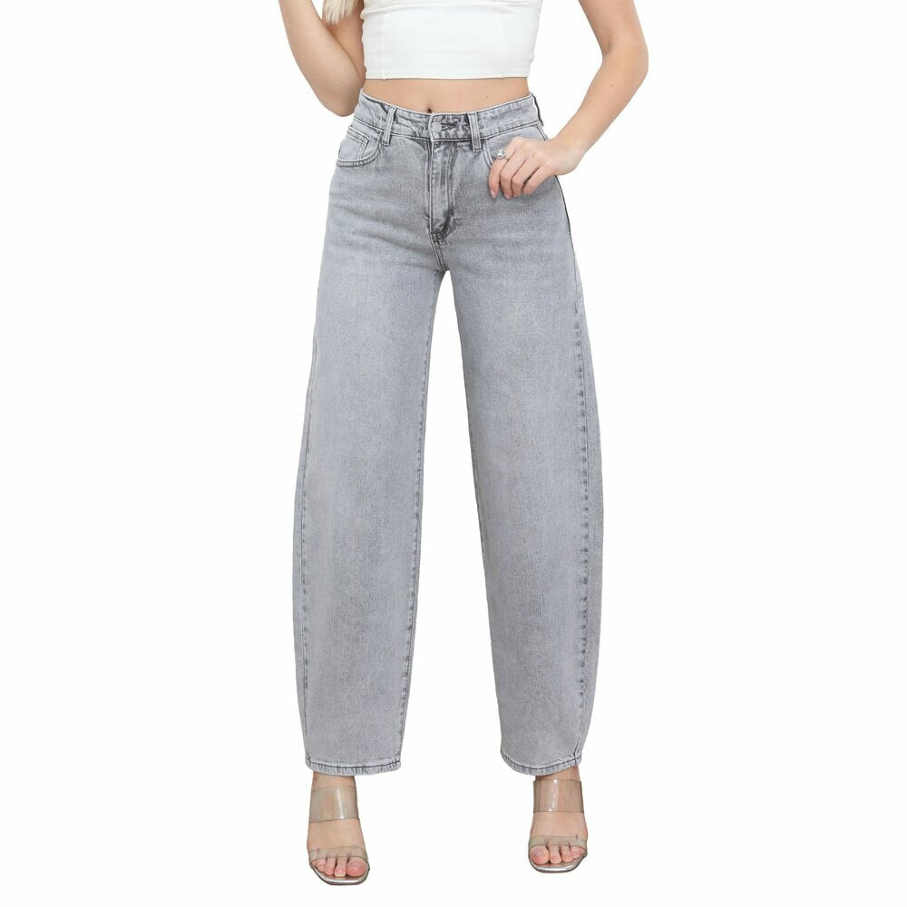 Laisvo kirpimo (mom fit) pilki džinsai