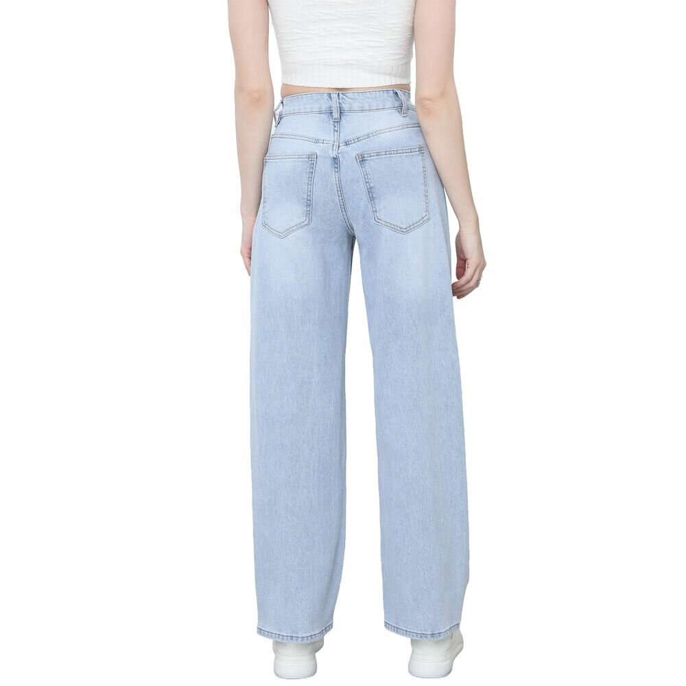 Laisvo stiliaus (mom fit) šviesūs džinsai
